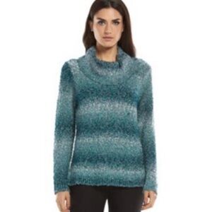 Elle Cowl Turtleneck Tunic Long Sleeve Pullover Sweater Blue Teal Ombre Womens S